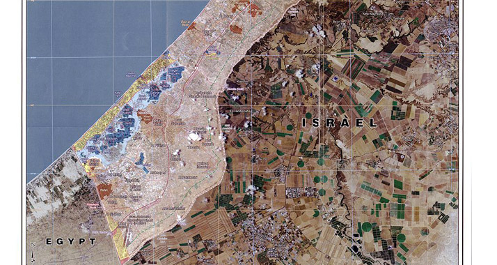 Ganei Tal gehörte zum Siedlungsblock Gusch Katif (blau markiert) im Süden des Gazastreifens.