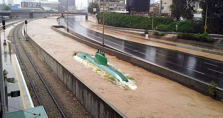 Der Tel Aviver Fluss Ajalon führt Hochwasser. (Fotomontage)