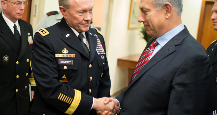 Neben Gantz (nicht im Bild) traf US-Generalstabschef Demspey (l.) auch Premierminister Netanjahu (r.).