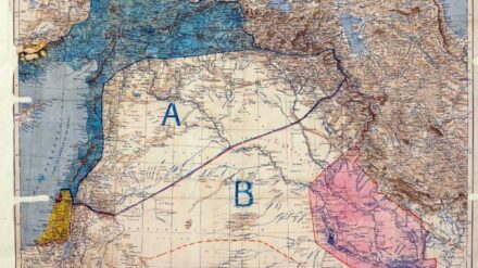 Die Landkarte zum „Sykes-­Picot“-Abkommen: Mit einem einzigen Bleistiftstrich teilten die Diplomaten den Vorderen Orient