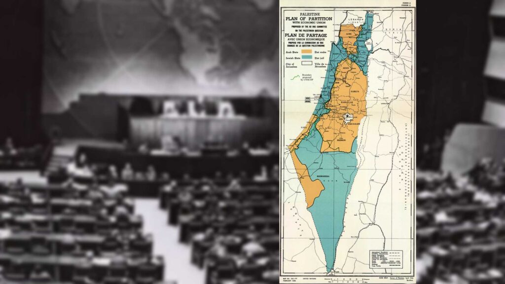 Diese Landkarte lag der Abstimmung zugrunde – dabei waren die grünen Gebiete für die Juden vorgesehen