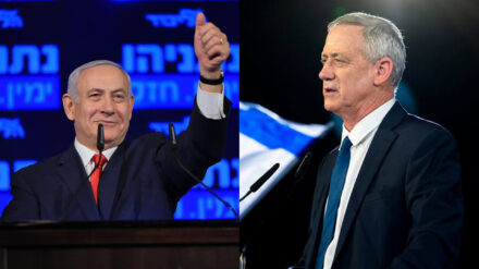Netanjahu kann den Hochrechnungen zufolge triumphieren, Gantz (re.) scheint das Nachsehen zu haben
