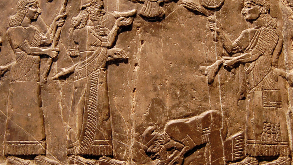 Der „Schwarze Obelisk“ zeigt den israelitischen König Jehu, oder dessen Botschafter, kniend vor dem assyrischen Monarchen Salmanasser III. (etwa 827 vor Christus)